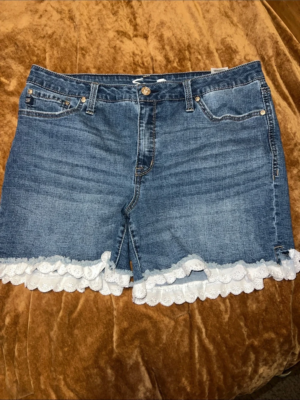 Custom - Denim Lace-Trim Women’s Shorts - Blue